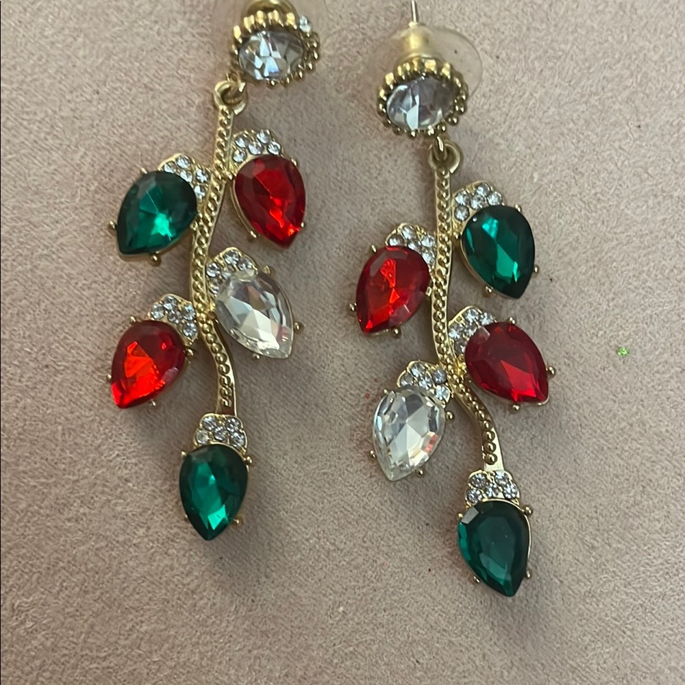 Gold and Red Chandelier Earrings with Cascading Crystals
